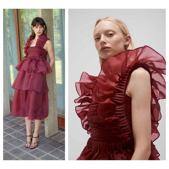 Aje Asra Pleated Frill Midi Dress Size AU/10, US/6 - Picture 1 of 10